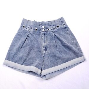 Le Lis Collection Denim‎ Pleated Cuffed Shorts Women S High Waist Retro Glam